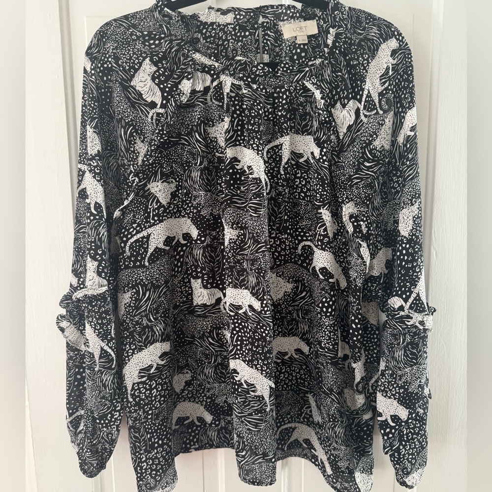 LOFT Monochrome Abstract Animal Print Blouse